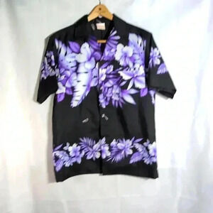 Kalena Fashion Hawaiian Shirt Purple and black sz M